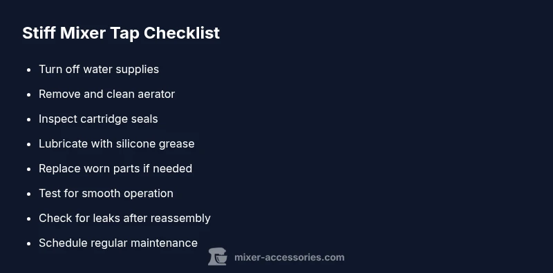 Checklist infographic for fixing a stiff mixer tap