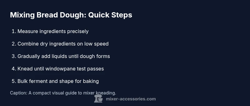 Infographic showing a process of mixing bread dough in a mixer