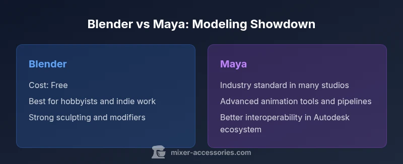 A side-by-side comparison graphic of Blender and Maya for modeling
